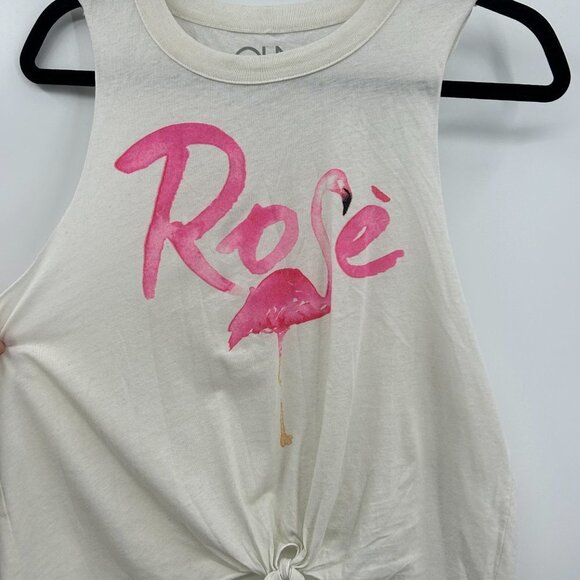 NWT CHASER *Flawed* Ivory Pink Flamingo Rose Crop Summer Tank Top Size Medium - Picture 3 of 5